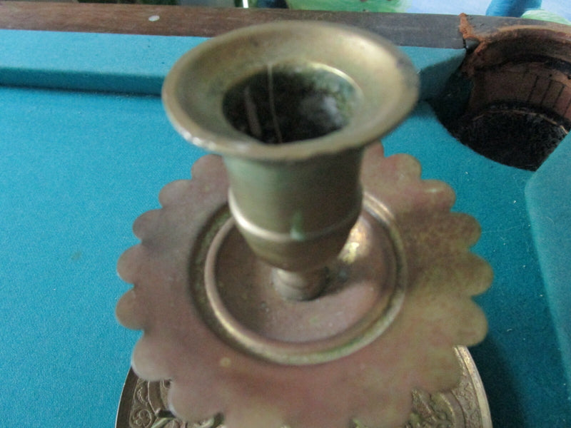 Asian Candleholder Brass Ornated Ormulu 9" Tall [METBSKT4]