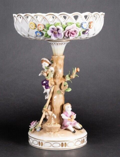 Von Schierholz German Figural Porcelain Compote Centerpiece Hand Painted 13"