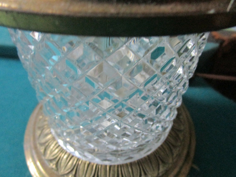 Four Arms Two Lights Brass Depression Glass Diamond Design Electrical Table Lamp