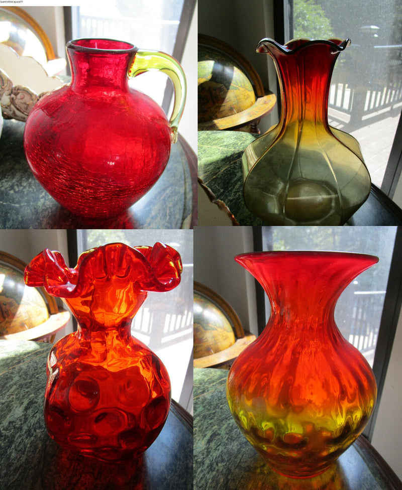 Mid Century Amberina Glass Tiara Optic Dots Paneled Handblown Vase Ewer Pick 1