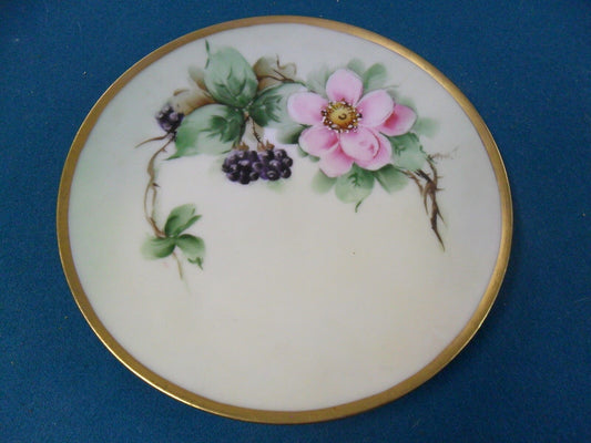 Thomas Sevres Bavaria collector plate pink flowers, gold rim,  7 1/2" ^^