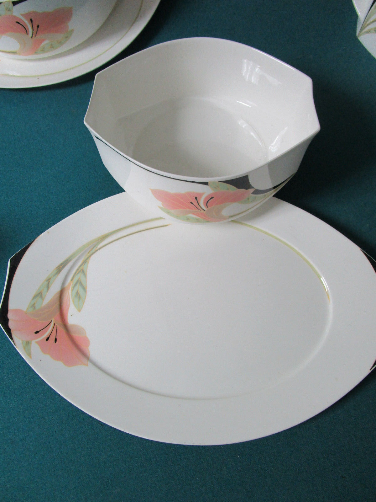 VILLEROY AND BOCH ENGLISH IRIS PATTERN floral TRAYS, BOWLS, CREAMER SUGAR-PICK 1