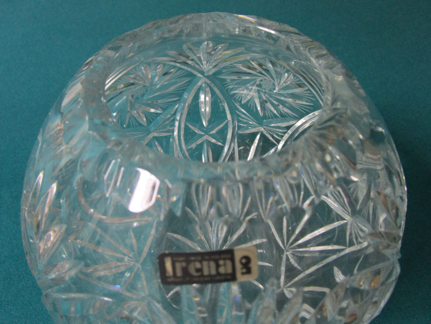 1990s RICHARD IRENA Handcut 24% Lead Crystal Rose Bubble FISH Bowl VASE Poland