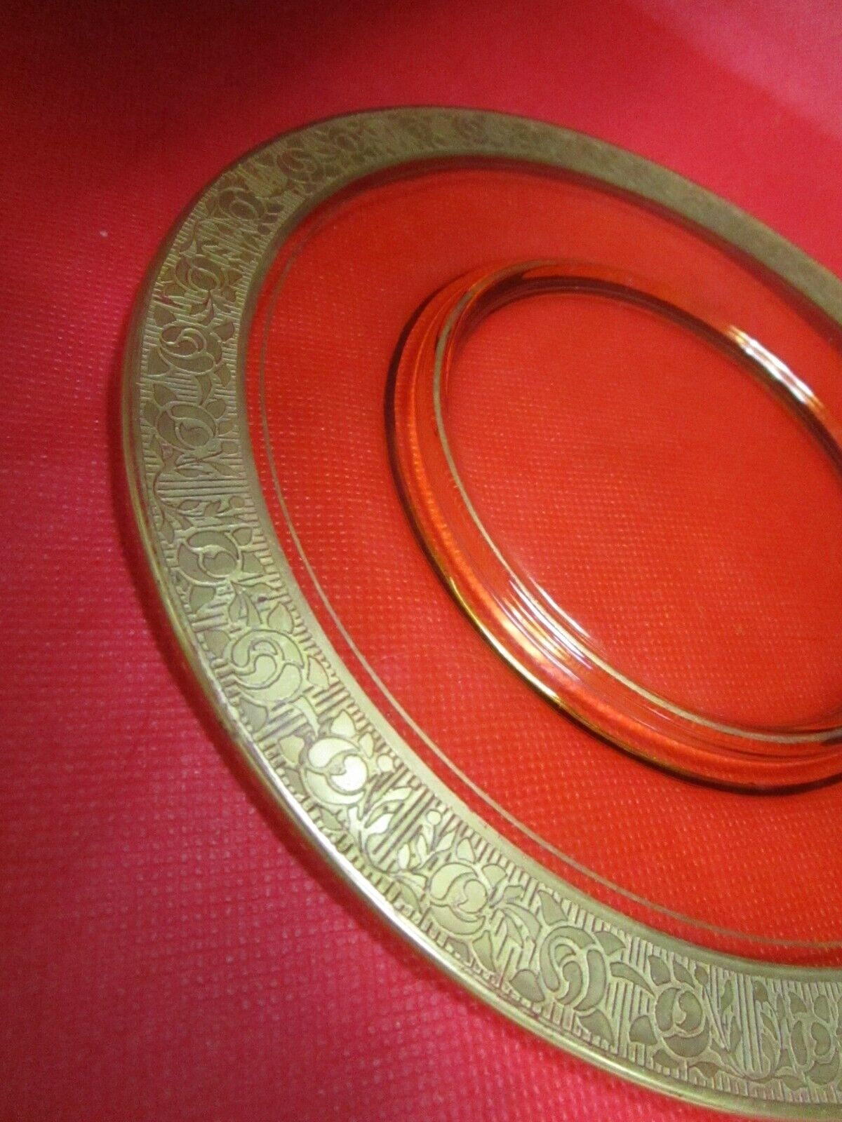 Tiffin Franciscan gold encrusted 8" amber glass plate