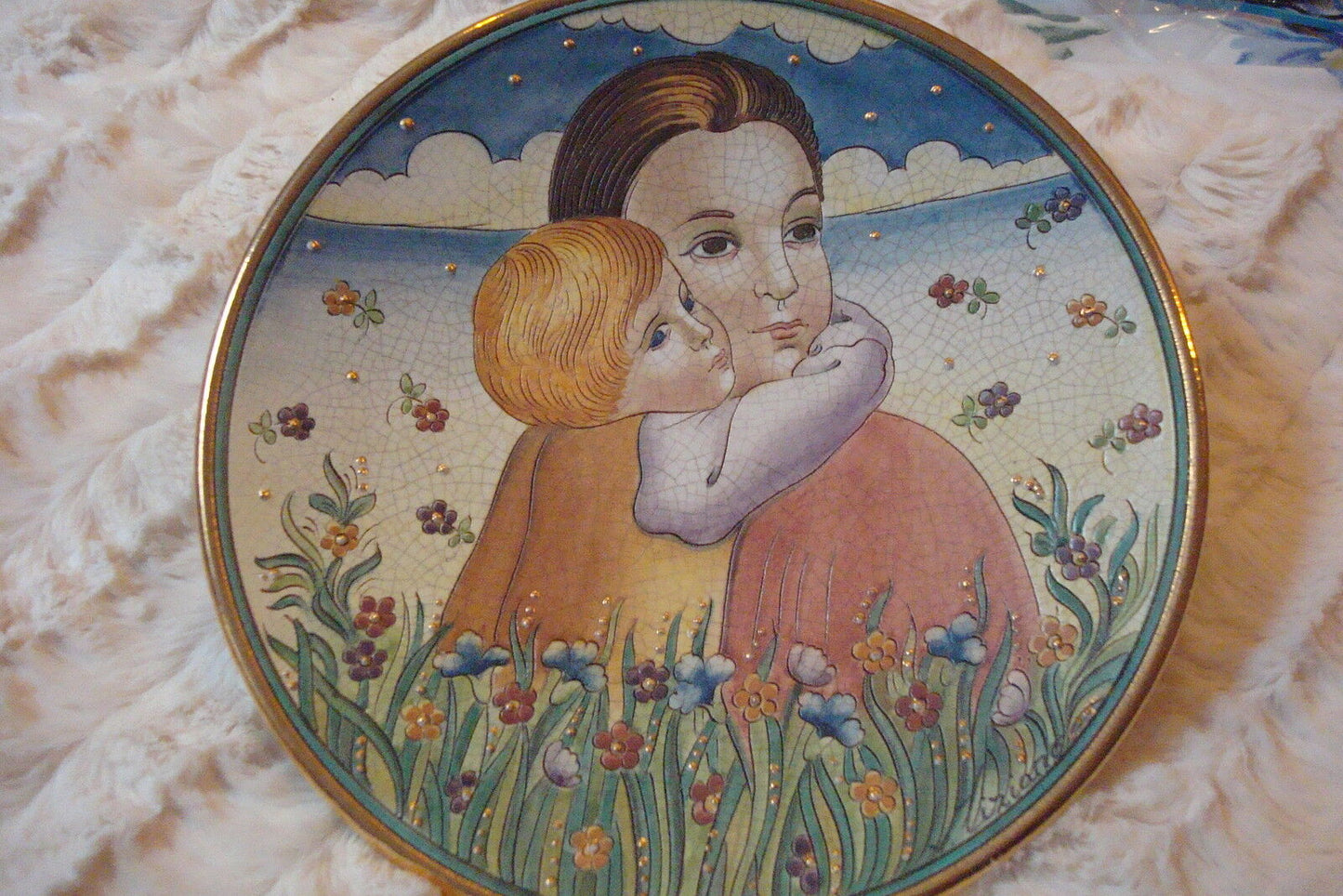 "Mother's Day" by Tiziano, Veneto Flair 1974, hand etched and painted in Italy