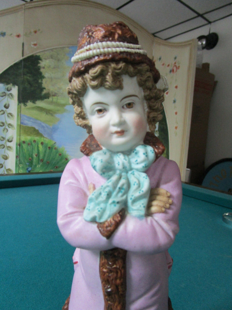 ANTIQUE GERMAN BISQUE SKATER GIRL FIGURINE 13" ORIGINAL