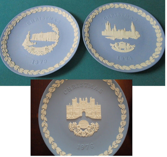 WEDGWOOD BLUE JASPERWARE PLATE CHRISTMAS 1974, 1976 AND 1979  -NO BOX