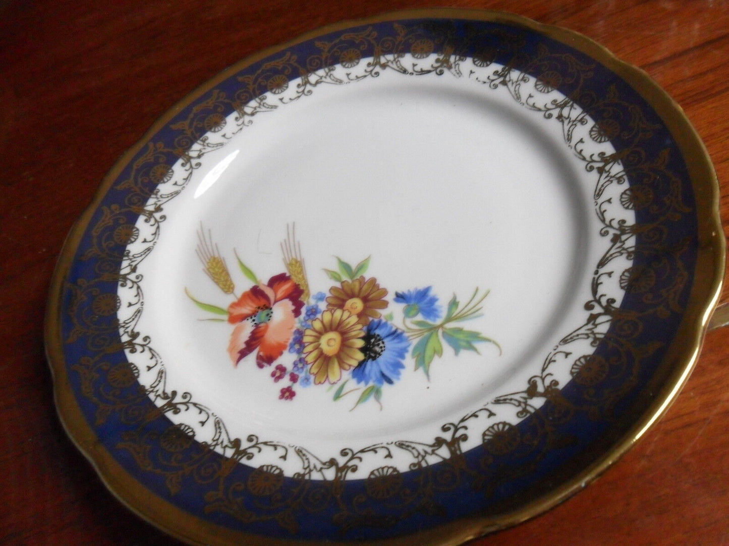 Vintage  gold cobalt and flowers trio cup, saucer and plate gorgeous[60k]