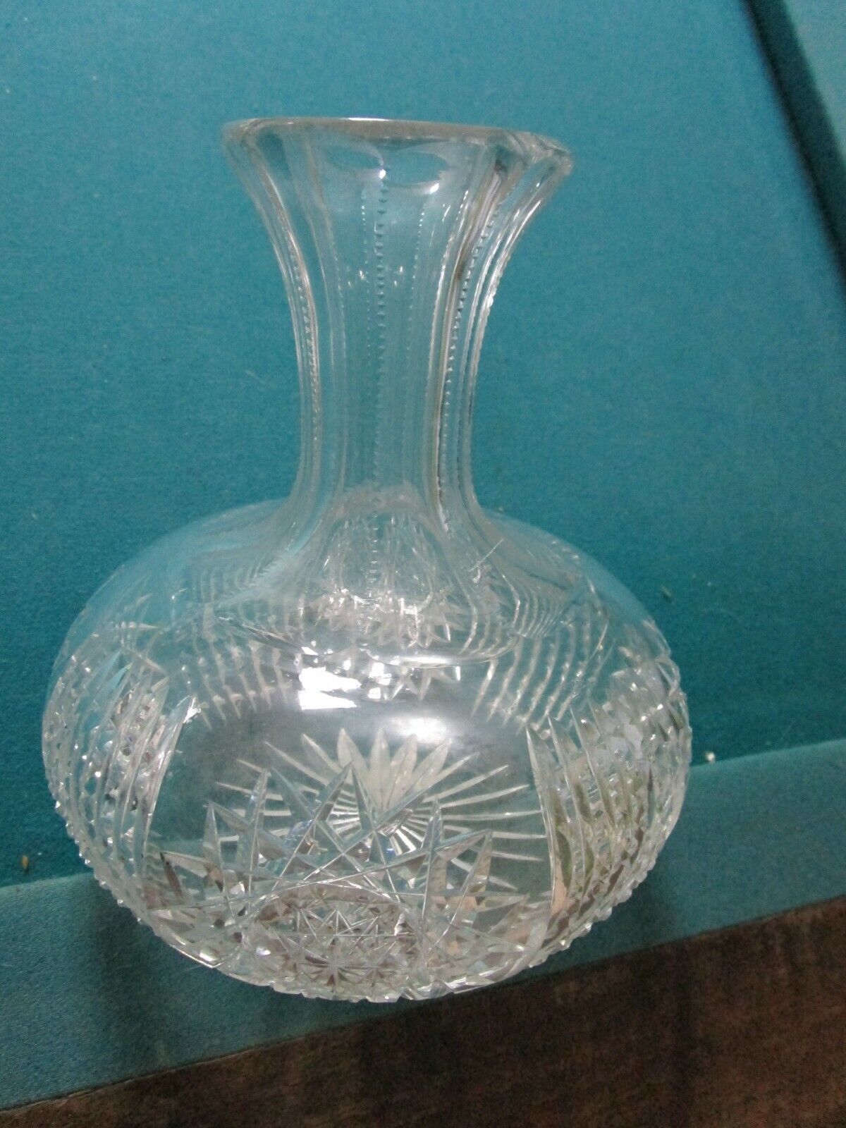 AMERICAN BRILLIANT HAWKES CRYSTAL CUT VASE - DECANTER - BOTTLE ROUND BASE[a5]