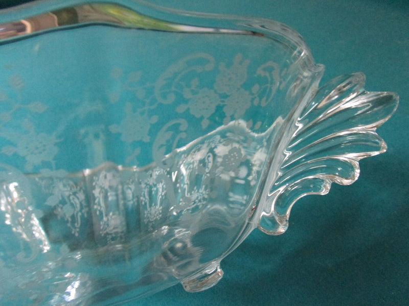 Fostoria Baroque Meadow Rose Elegant Glass Etched Footed Bowl [*GL13]