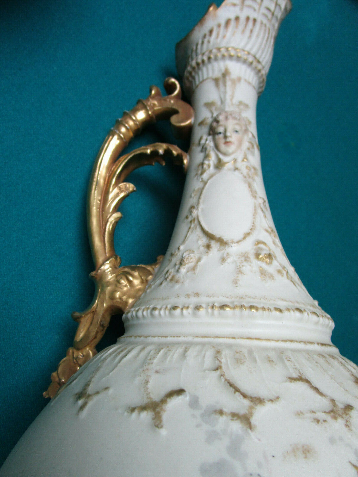 Antique Art Nouveau Vase STELLMACHER AMPHORA TURN-TEPLITZ-BOHEMIA 19" EWER 1890s