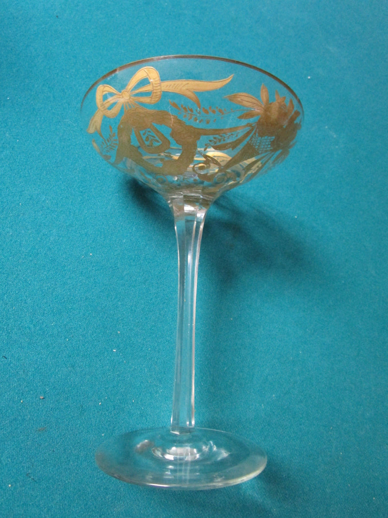 Footed Moser Style Compote Bowl Gold Decor 7 X 5" Fine Crystal