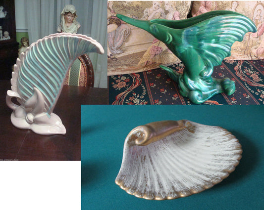 Royal Haeger Pottery Usa Fan Shaped Vase Dolphin Shell Dish  Pick One