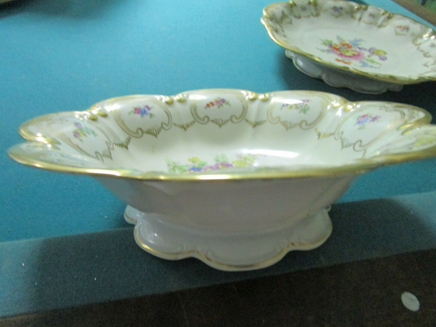 TIRSCHENREUTHER BAVARIA GERMANY SET BOWL TRAY CENTERPIECE GOLD AND FLOWERS