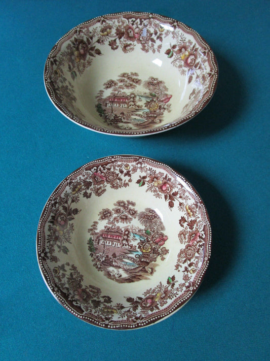 Alfred Meakin England Tonquin Brown Transfer 2 Bowls  Original