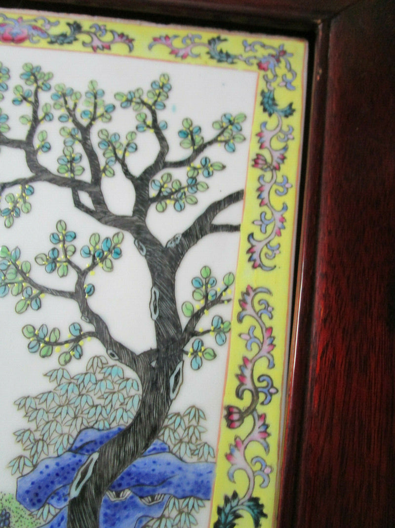 Chinese Antique Famille Rose Framed Porcelain Plaque CHILDREN PLAYING PICK 1