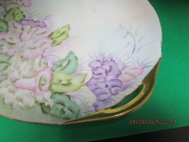 ANTIQUE FRANCE LIMOGES FLORAL TRAY 2 HANDLES 11" SIGNED BY ARTIST^^