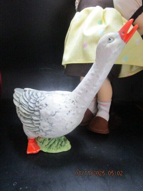 HUMMEL GOEBEL GOOSE GIRL 12" CERAMIC AND CLOTH CERAMIC GOOSE ^^