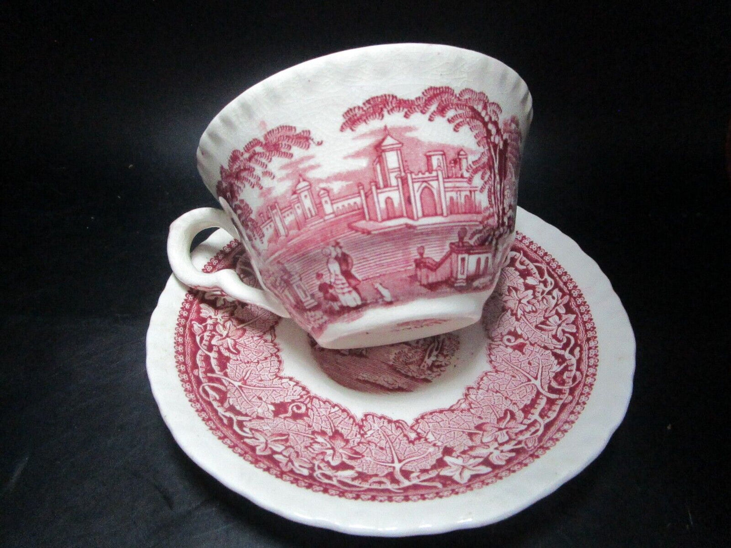 MASON'S ENGLAND RED TRANSFERWARE "VISTA" CUPS SAUCER