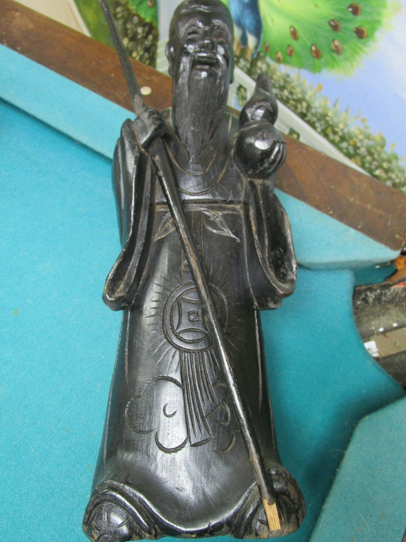 CHINESE IMMORTAL GOD Li Tieguai WOODEN CARVED 18" FIGURINE BLACK TEAK ^^^