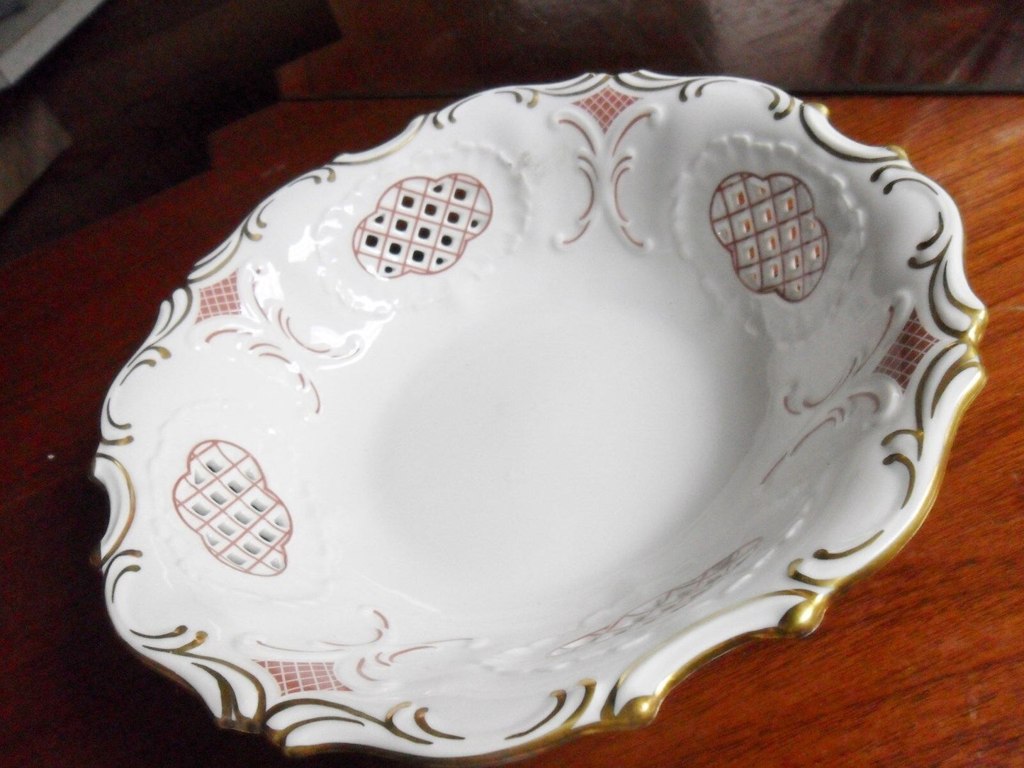 Vintage Pirken-Hammer Czech Porcelain  Lattice CANDLE HOLDER AND BOWL RARE