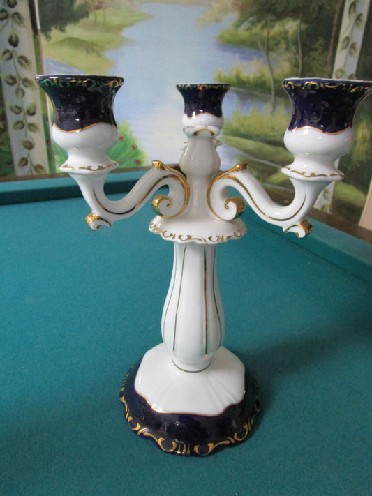 ZSOLNAY HUNGARY PORMPADOUR PATTERN THREE ARMS CANDELABRA 11" [*7]