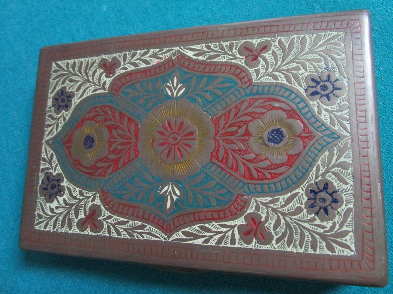 CIGARETTE HOLDER MIDDLE EASTERN METAL DECORATED BOX WOOD BRASS 4 X 6 ^^^