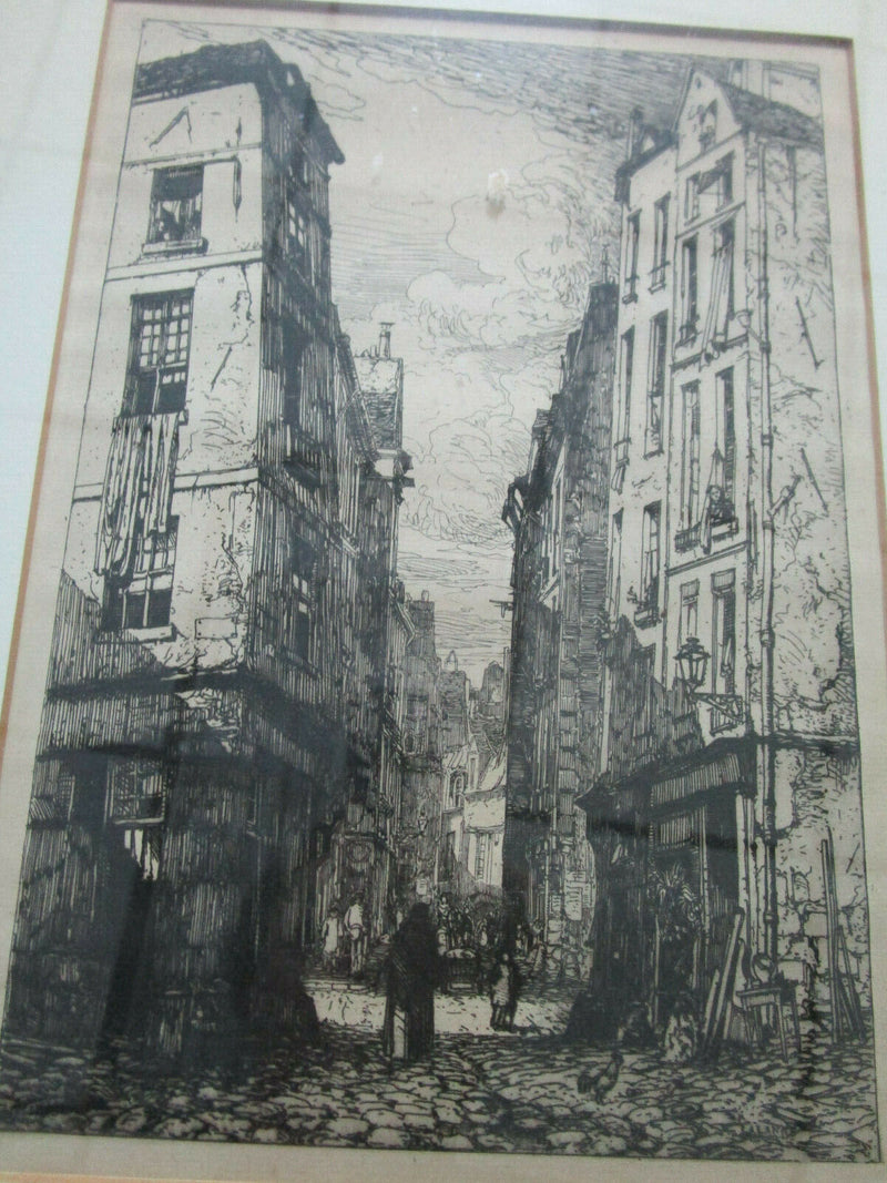 Maxime Lalanne (French 1827-1886)- ''Rue des Marmousets (Vieux Paris)''- etching