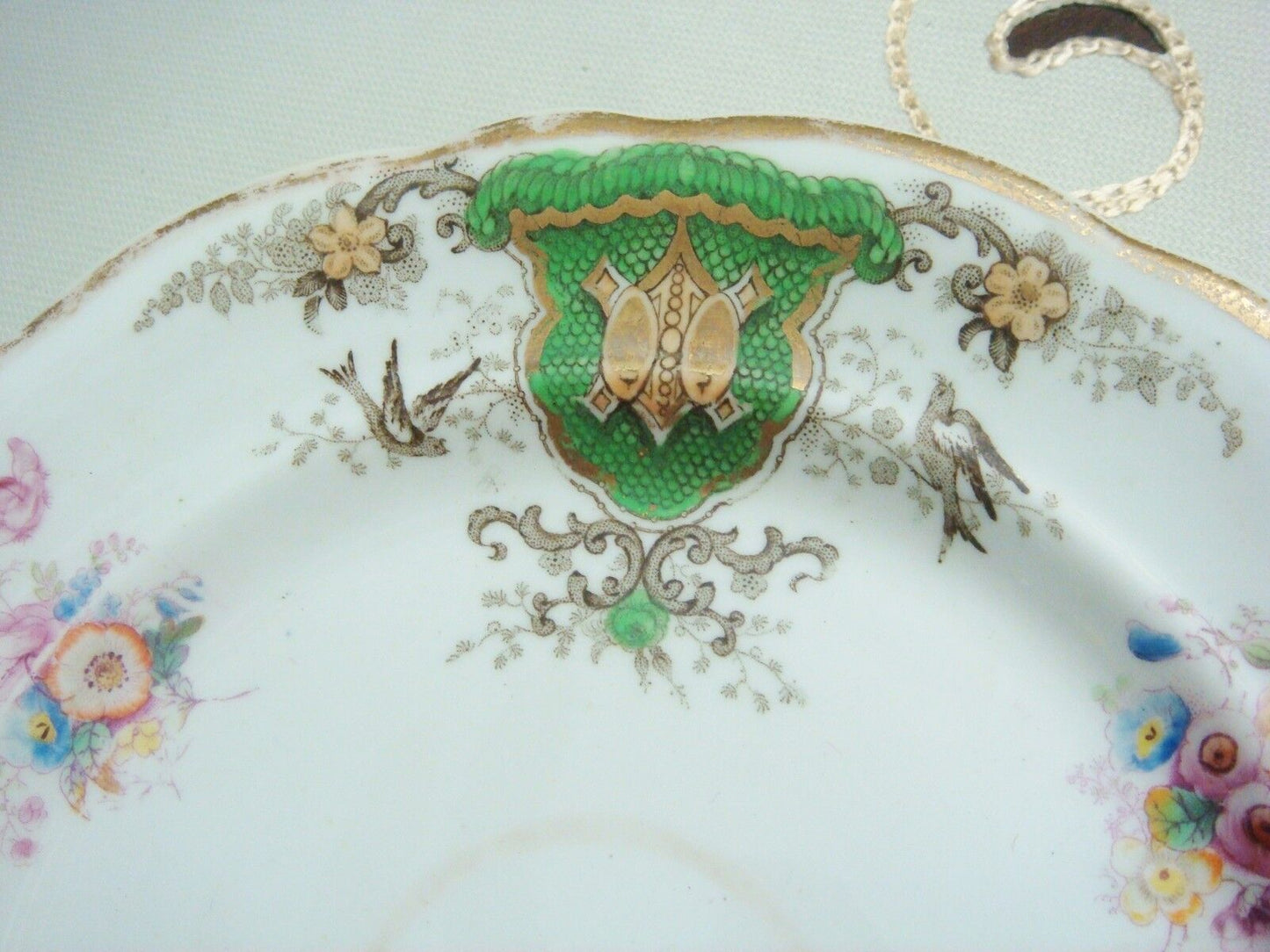 Dresden Armorial bread plates, 6, flowers,birds and gold, 7 1/2" [*a14]