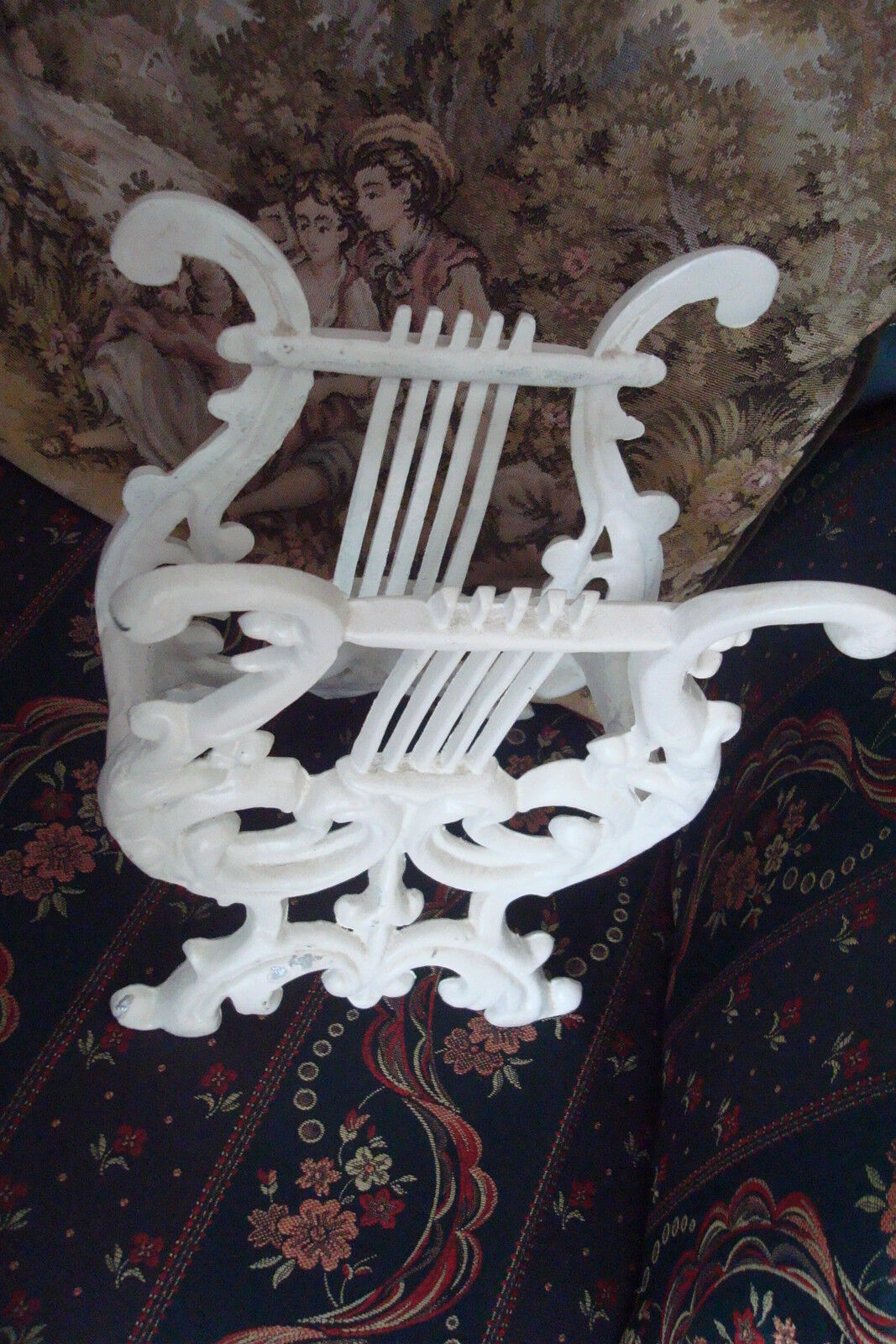 Vintage iron magazine holder, doorstop, painted over in white, 11"  ORIGINAL