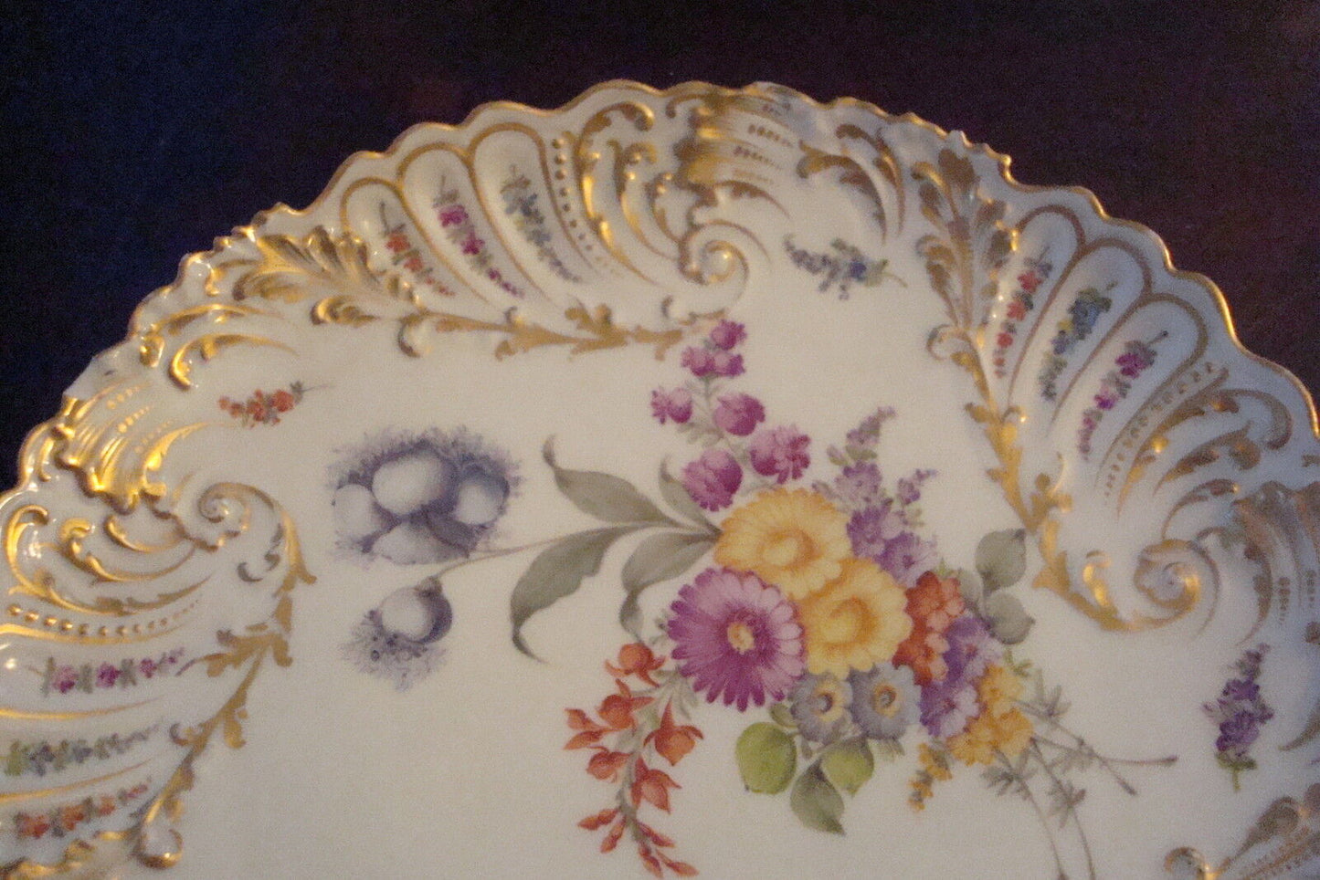 Unmaked German gorgeous plate, c1900s, molded, reticulated borders[127]