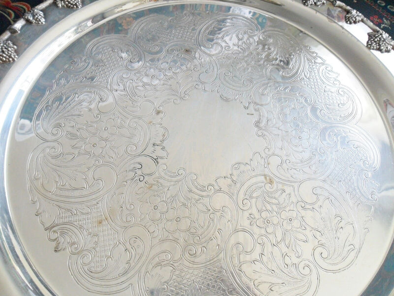 Federal Silver Co. Antique Silverplate  Tray Grapes, Two Handles, 17"