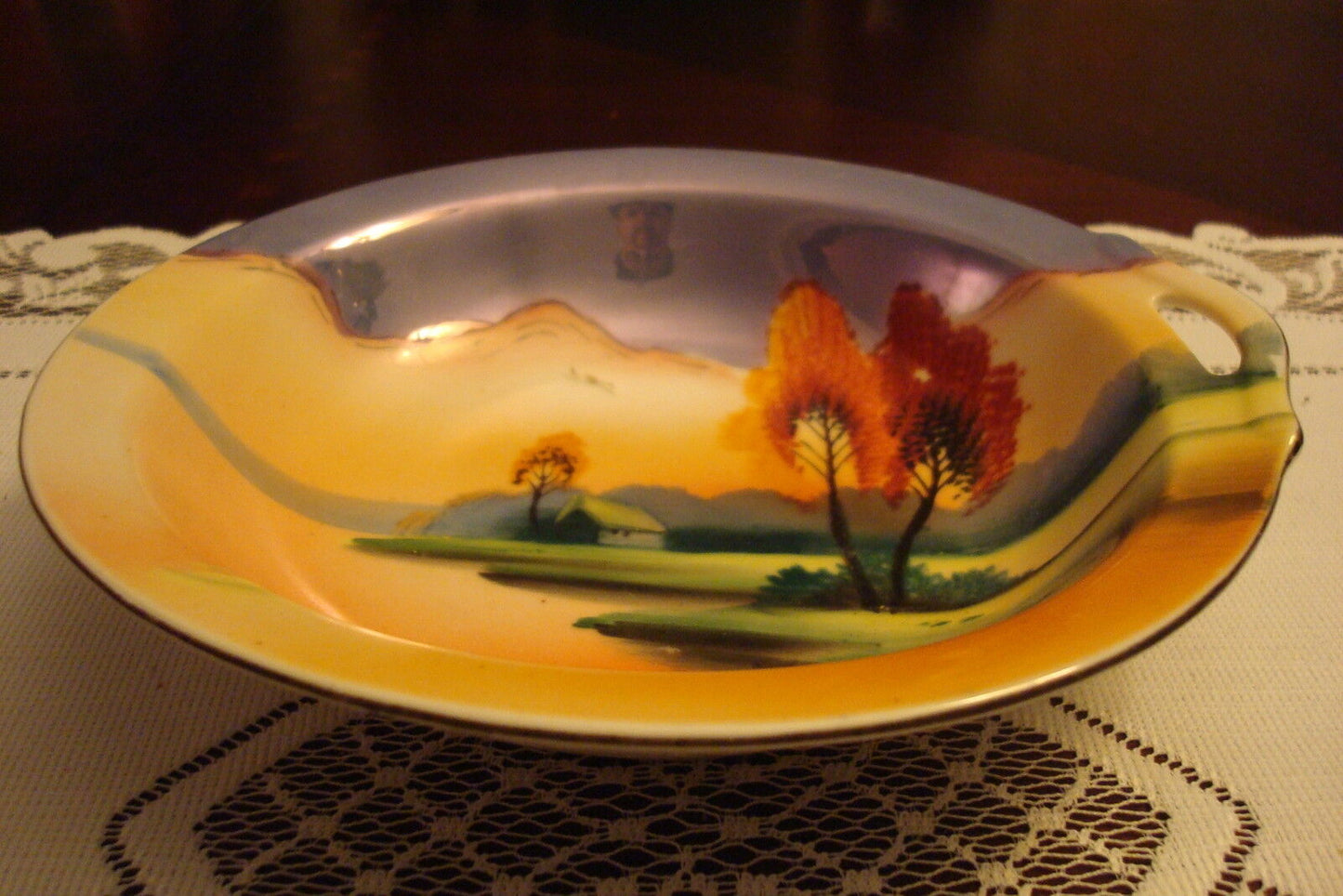 Chikaramachi, MidCentury  Japan, one handled bowl, country scene [83c]