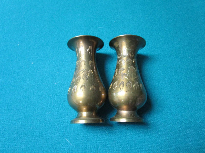 BRASS PAIR OF VASES MADE IN INDIA 5" ETCHED ^^