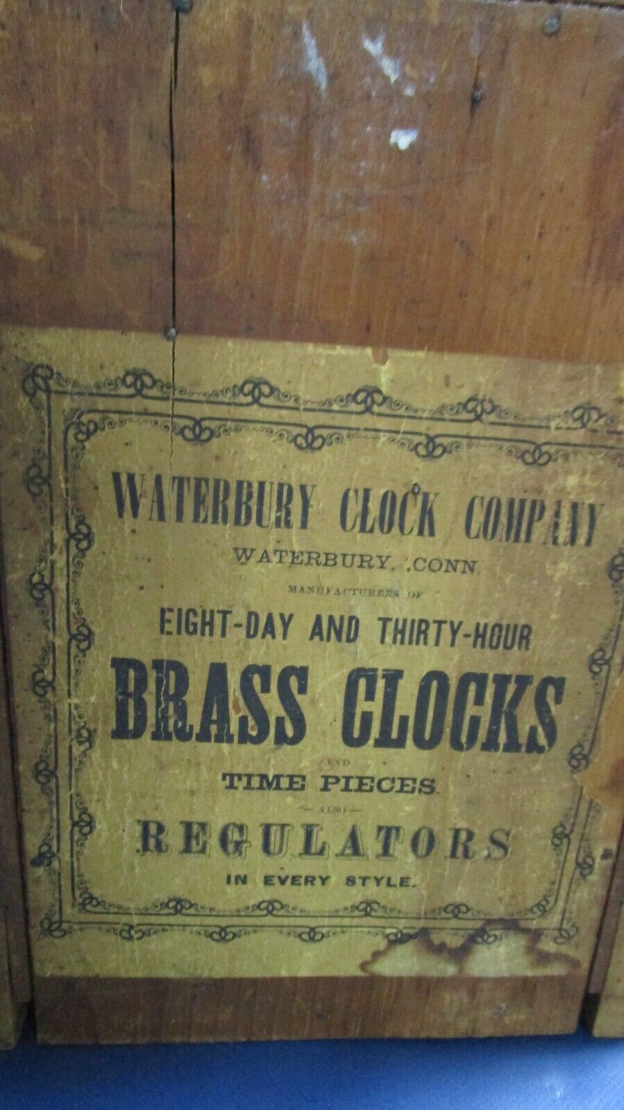 ANTIQUE 1850s WATERBURY KEY CLOCK BRASS REGULATORS GLASS DOOR WORKING 8 DAYS