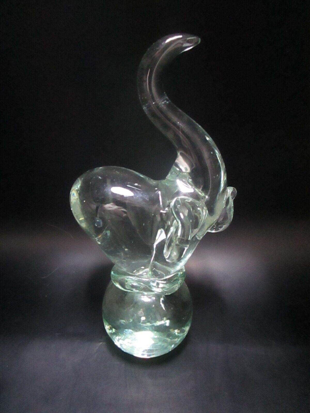 Elephant glass figurine standing in a ball 7 1/2"