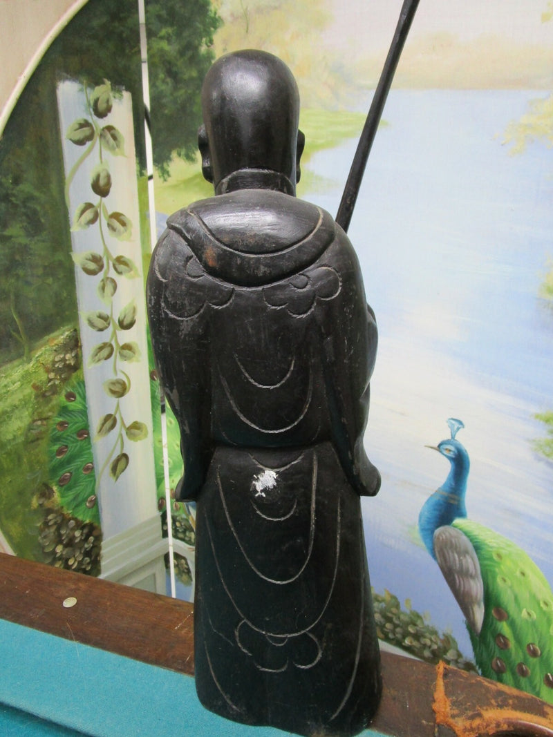 CHINESE IMMORTAL GOD Li Tieguai WOODEN CARVED 18" FIGURINE BLACK TEAK ^^^