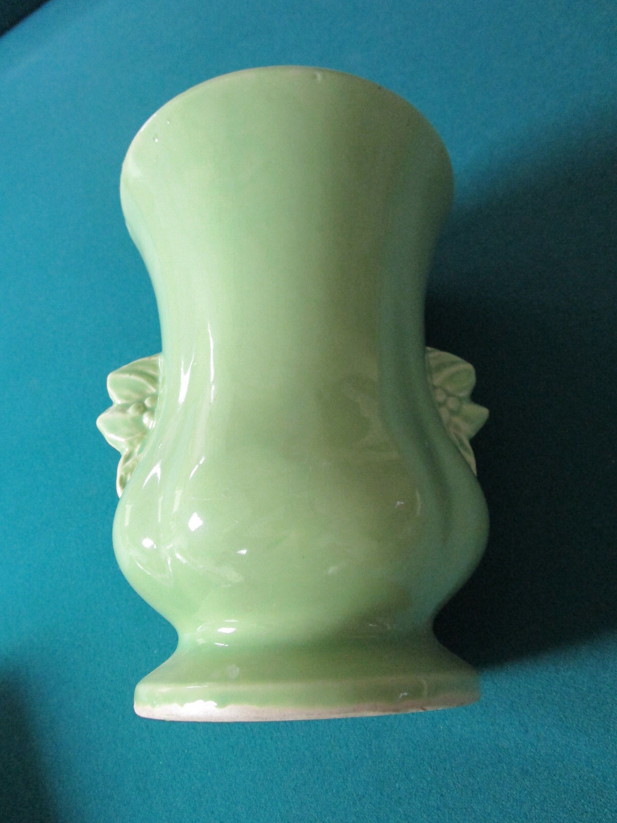 1940s UNMARKED MCCOY VASE TWO HANDLES GREEN 8 X 6" original