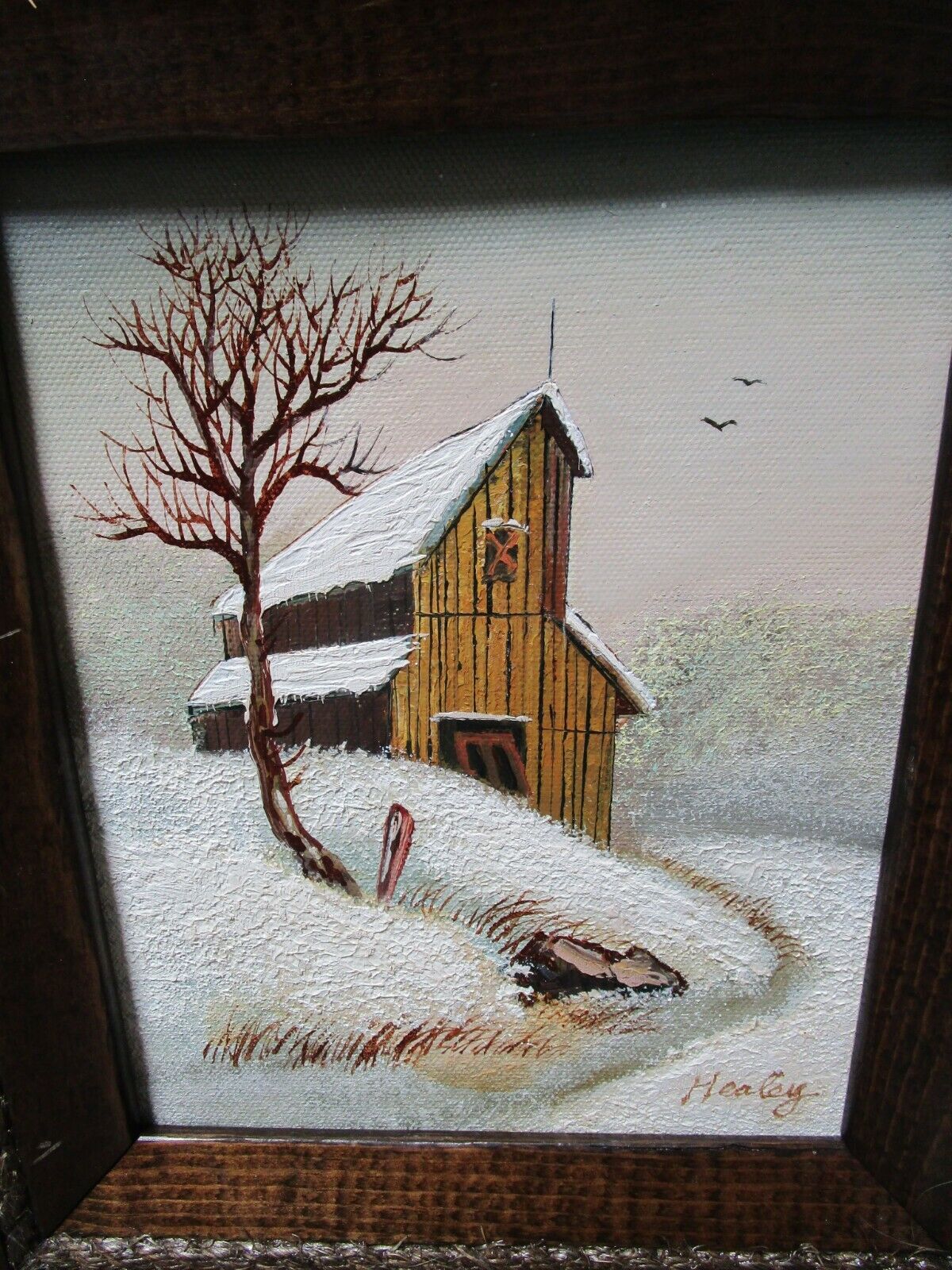 WINTER SCENE SIGNED HEALEY OIL ON BOARD ORIGINAL, PROFESSIONALLY FRAMED 16 X 14