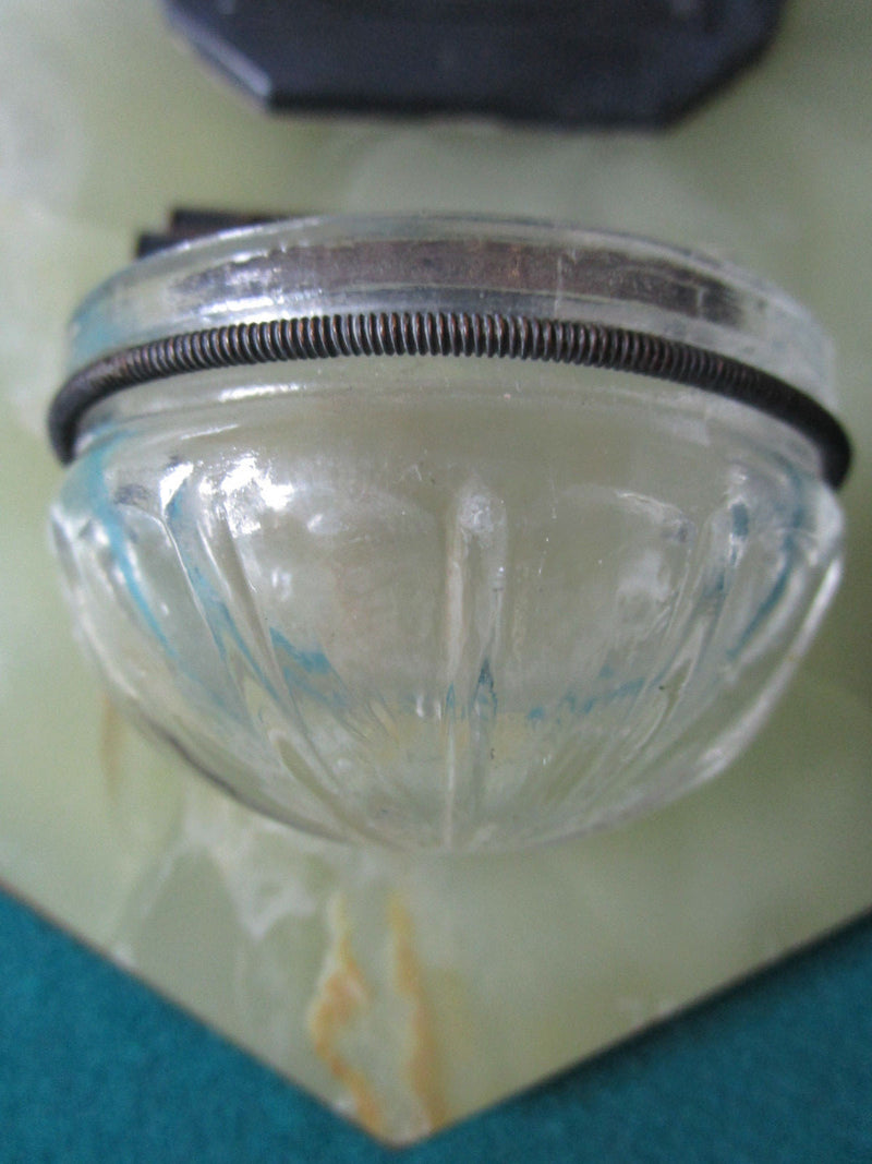 HOLY WATER FONT MARBLE GLASS AND BRASS FRENCH FROM LOURDES 7"