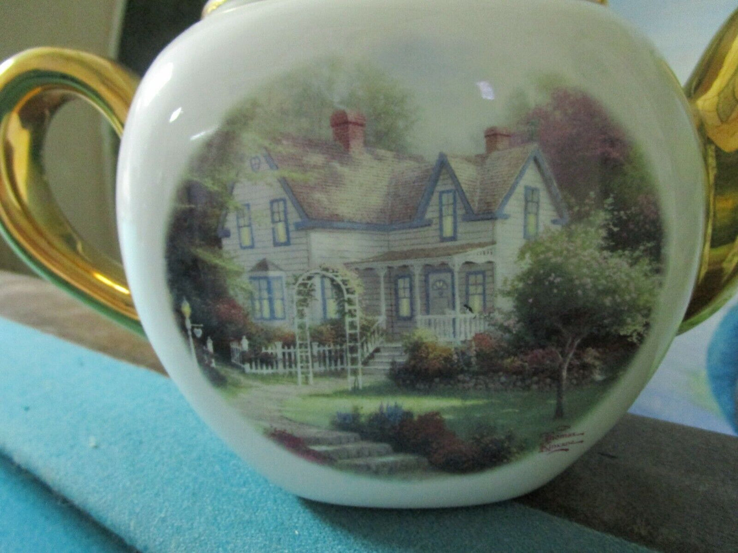 Thomas Kinkade teapot "Home is where the Heart is", signed IN  PLATE TELEFLORA