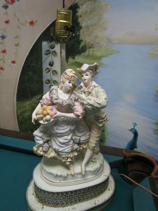 Hollywood Regency Victorian Couple 20 " Table Lamp Handmade Tin Base