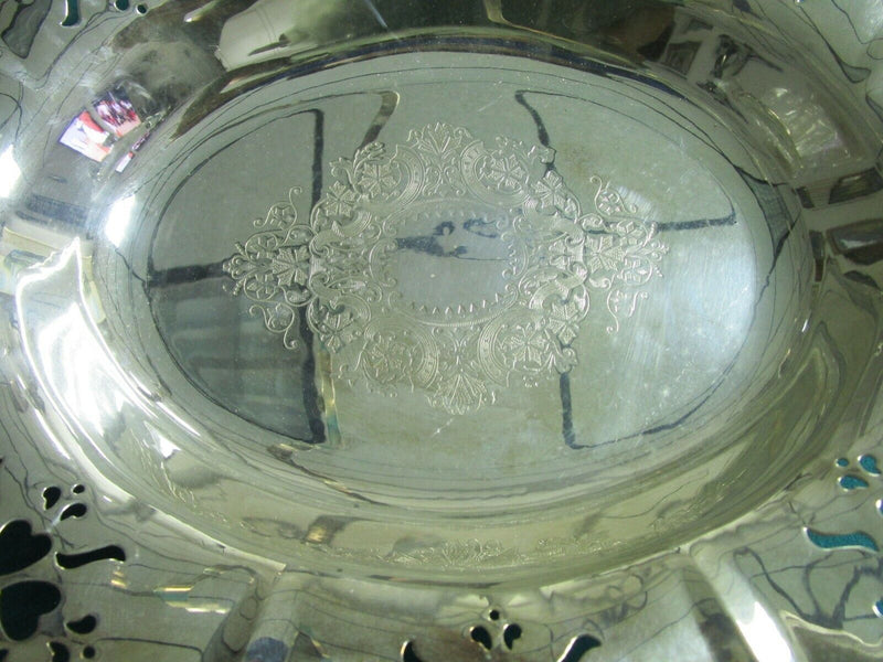 Large silverplate bridal basket with handle, gorgeous decorations footed flowers