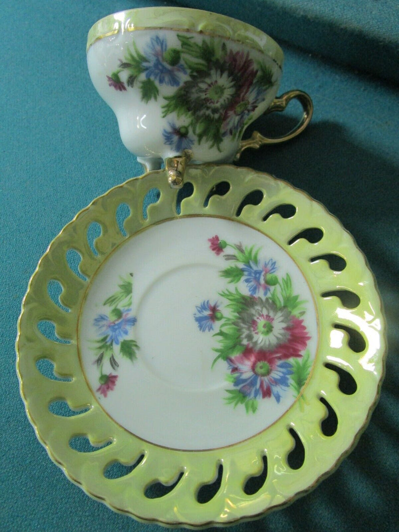 Napco Mid Century Japan Lusterware Floral Tea Cup Saucer  [86]