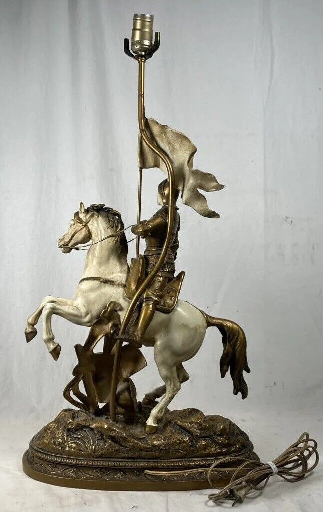 THEODORE DORIOT JOAN D'ARK ON HORSE SCULPTURE TABLE LAMP 30"