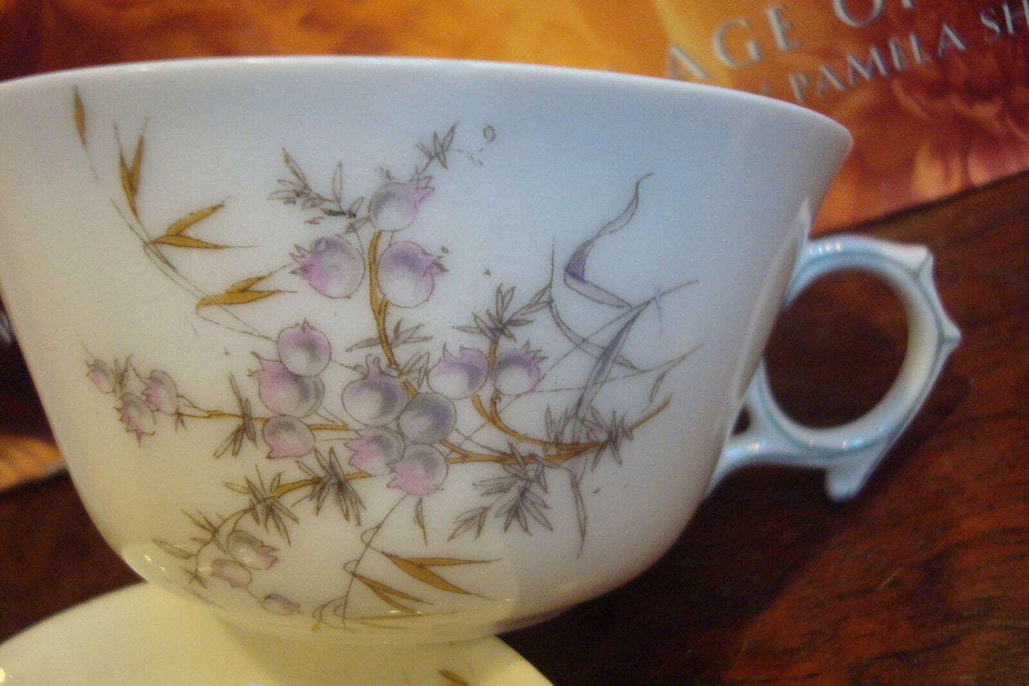 Adolphe Hache & Pepin LeHalleur, Paris c1870 cup /saucer,light purple flowers[a*