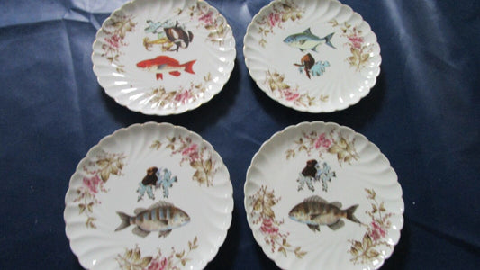 ANTIQUE CARLSBAD AUSTRIA 4 FISH PLATES SET 8"