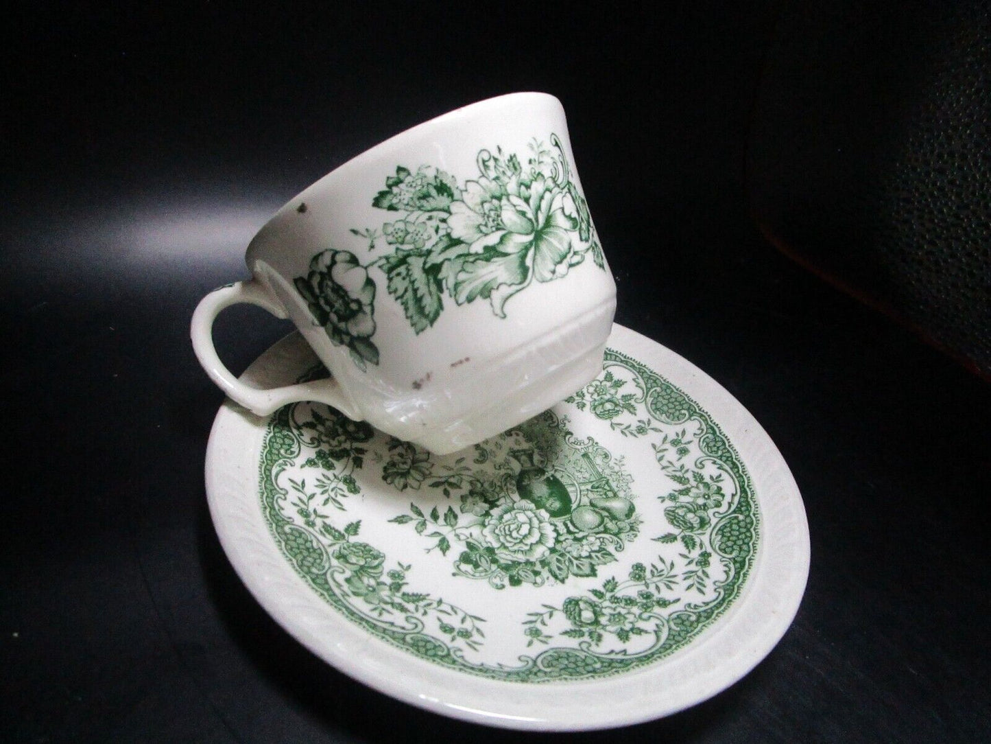 ROYAL TUDOR ENGLAND OLDE STAFFORSHIRE GREEN TEA CUP AND SAUCER [A5#12]