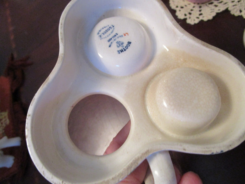 BOOTHS ENGLAND CERAMIC POTTERY 1920s EGG CUP SERVING TRAY AND SALT SHAKER [78]