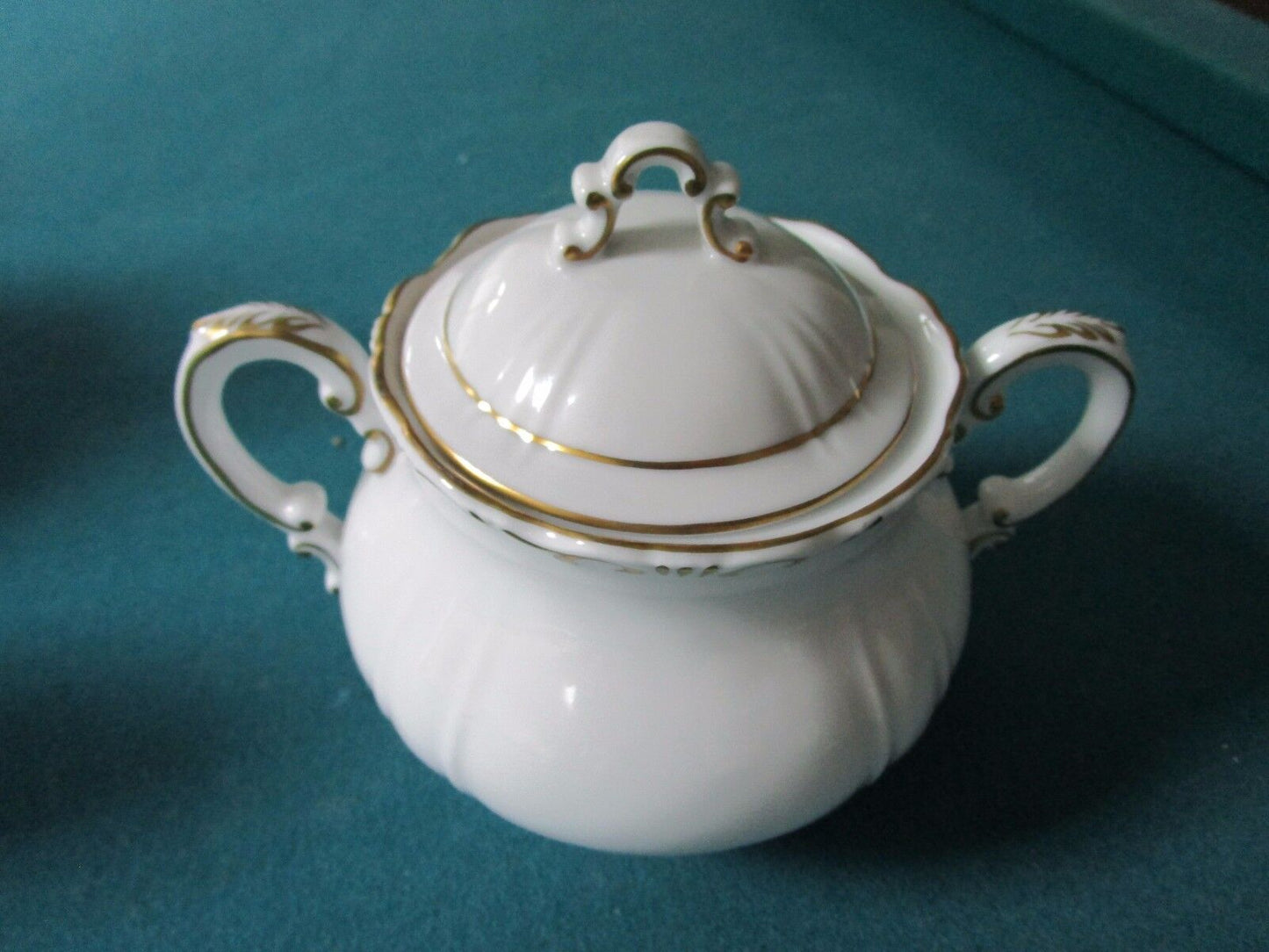 ZSOLNAY HUNGARY 2 PCS TEA SET  WHITE CREAM/GOLD ACCENT, 1960s